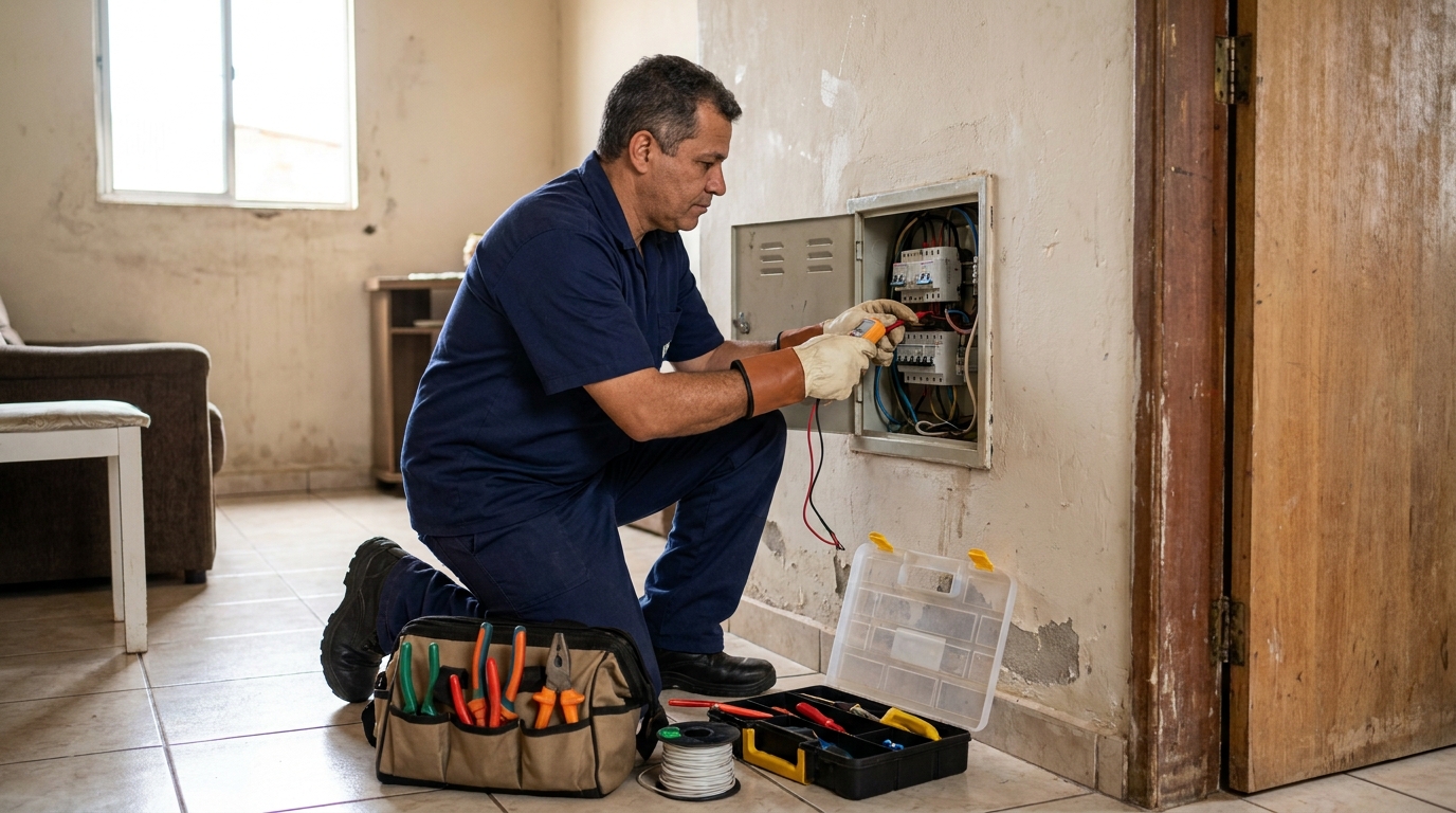 Eletricista com ferramentas em Botucatu‑SP