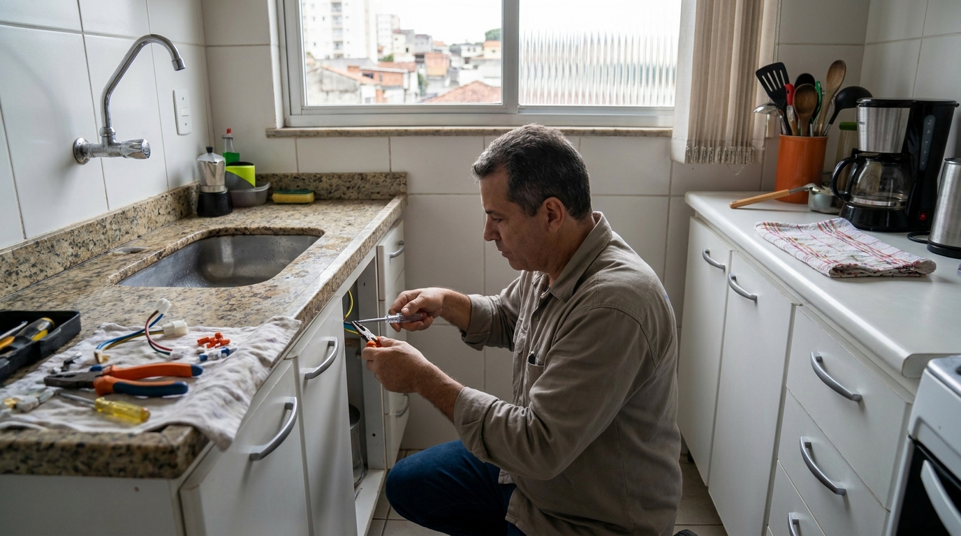 Eletricista instalando torneira eletrica em Botucatu‑SP