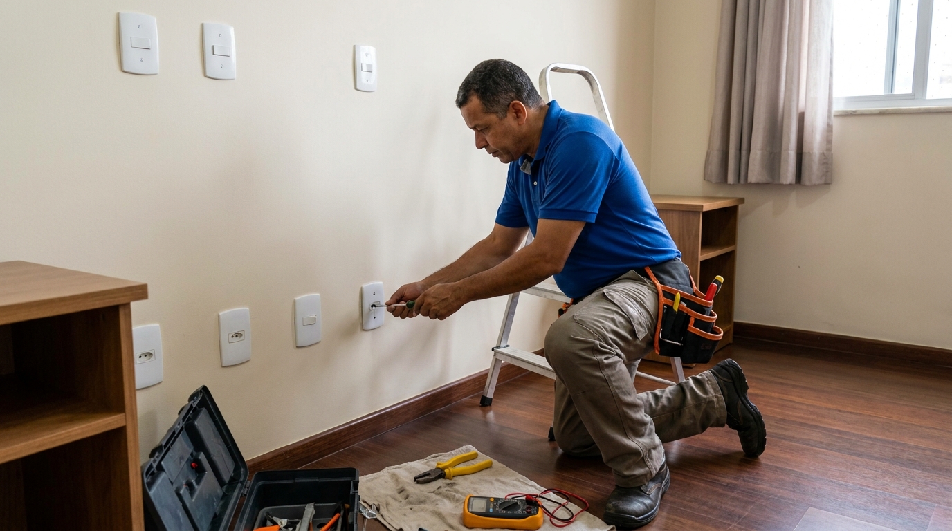 Instalacao de tomada e interruptor residencial em Botucatu‑SP