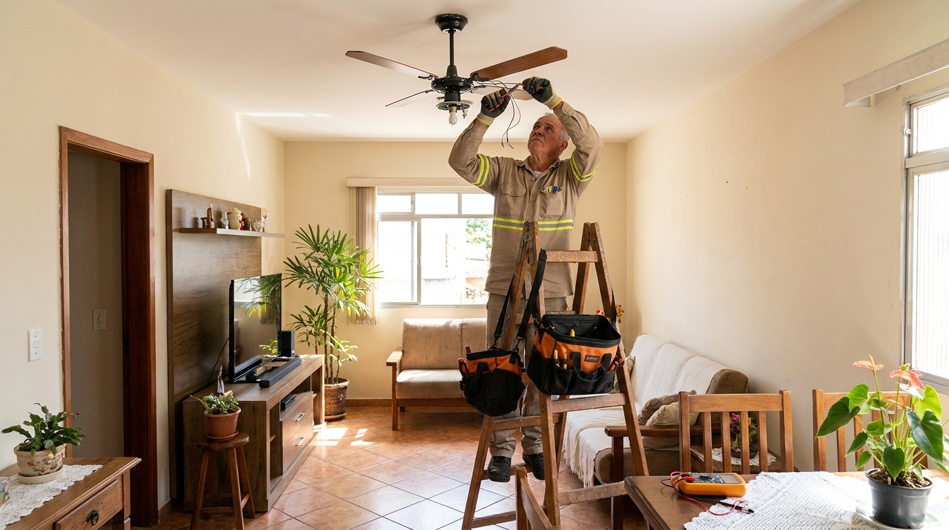 Montagem de ventilador de teto em Botucatu‑SP